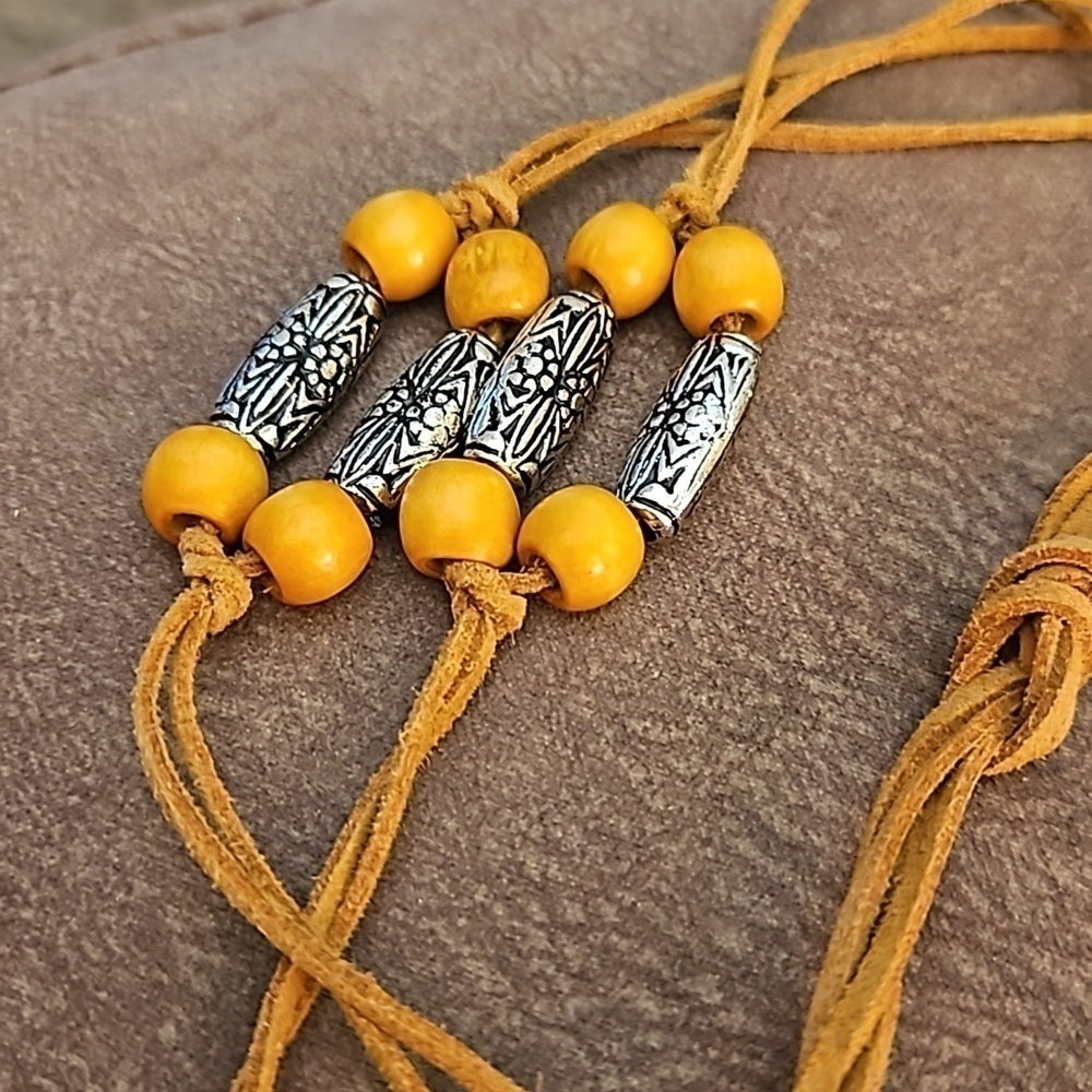 3/$30 Beaded Faux Suede Beaded Hippie Lariat Festival Waist Tie - Picture 2 of 7